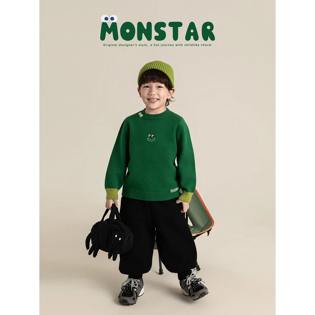 幼悠毛柔暖纱线密织衣冬季童趣调皮搞怪刺绣防风锁温上衣 N7258