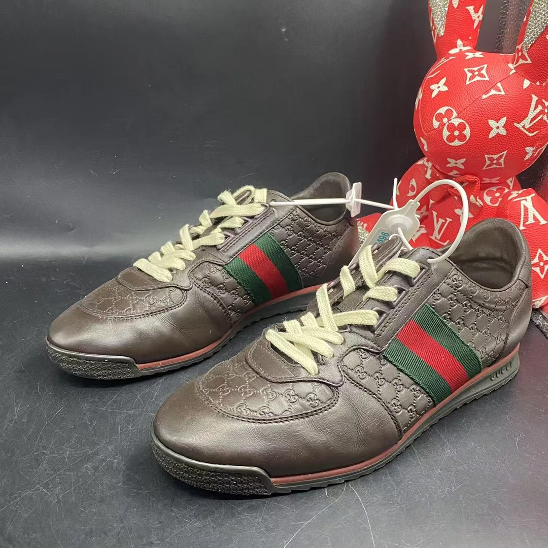 95新 GUCCI/古驰 褐色老花高尔夫板鞋39.5欧码ddm2168