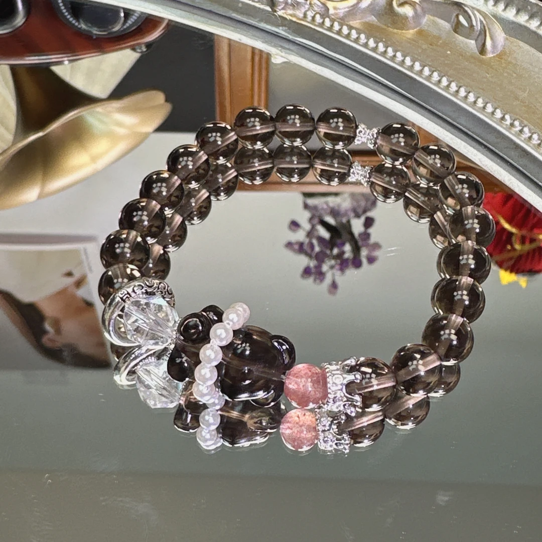 茶水晶手串搭配小熊1561 颜色微差 多样性发一