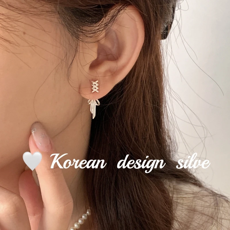 925银耳饰 蝴蝶结双叉耳钉 韩版ins高级感设计耳饰品精致百搭款