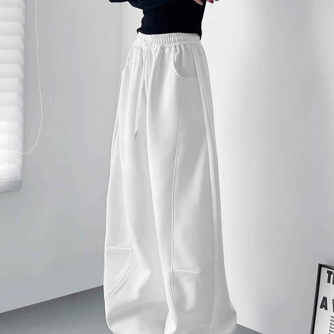 大码白色垂感软糯舒适阔腿裤女秋季新款胖mm显瘦宽松运动休闲卫裤