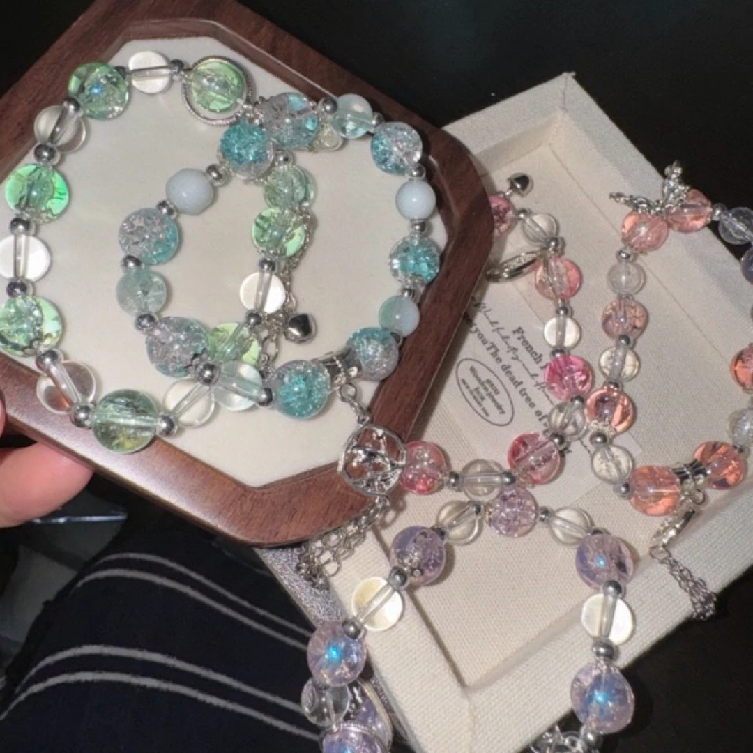 合成金属玻璃手链 七夕少女风百搭ins欧若精灵风叠戴手链首饰时尚