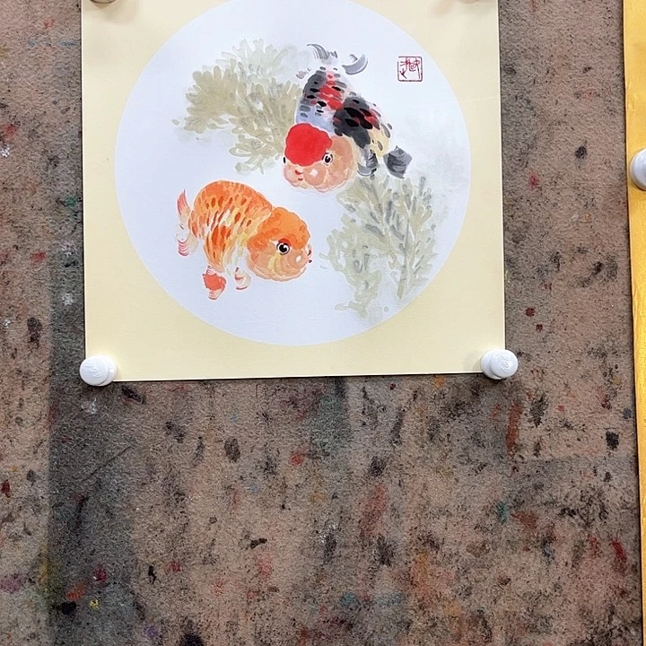 国画欧武绘彩国画金鱼