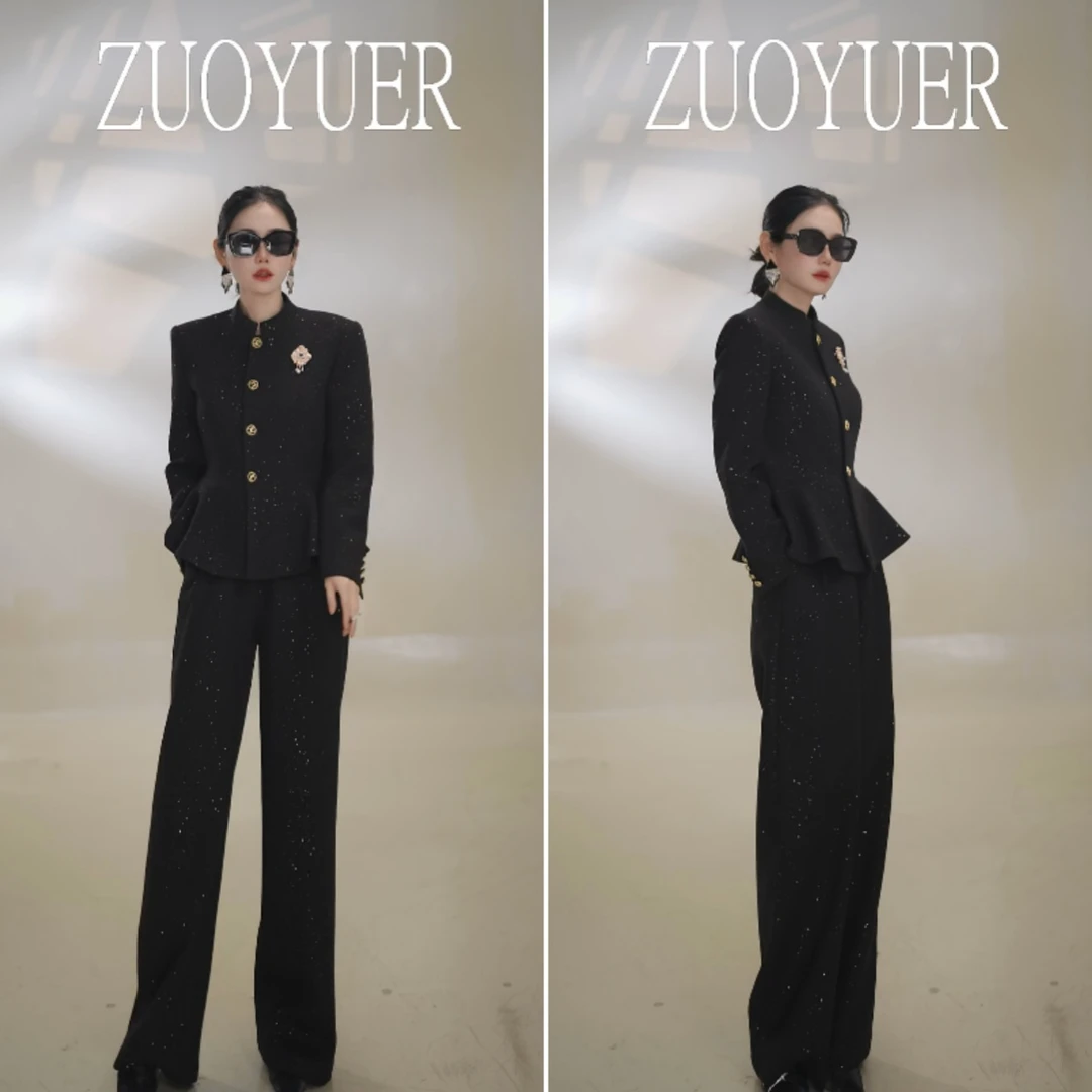 【Z.YE】冬季厚款简约风设计师休闲法式上衣时尚套装25950