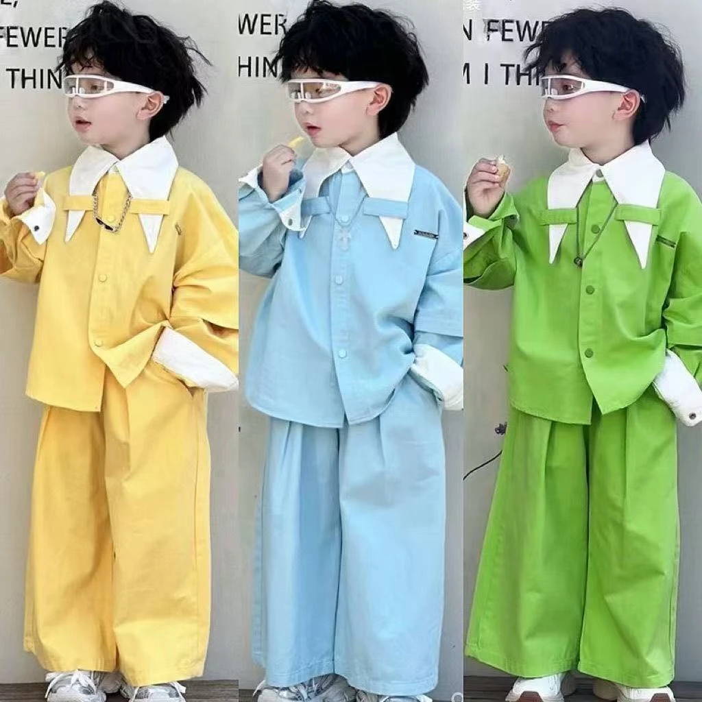 男童帅气炸街套装25春夏新款男童韩版学院风上衣男童长袖衬衫洋气