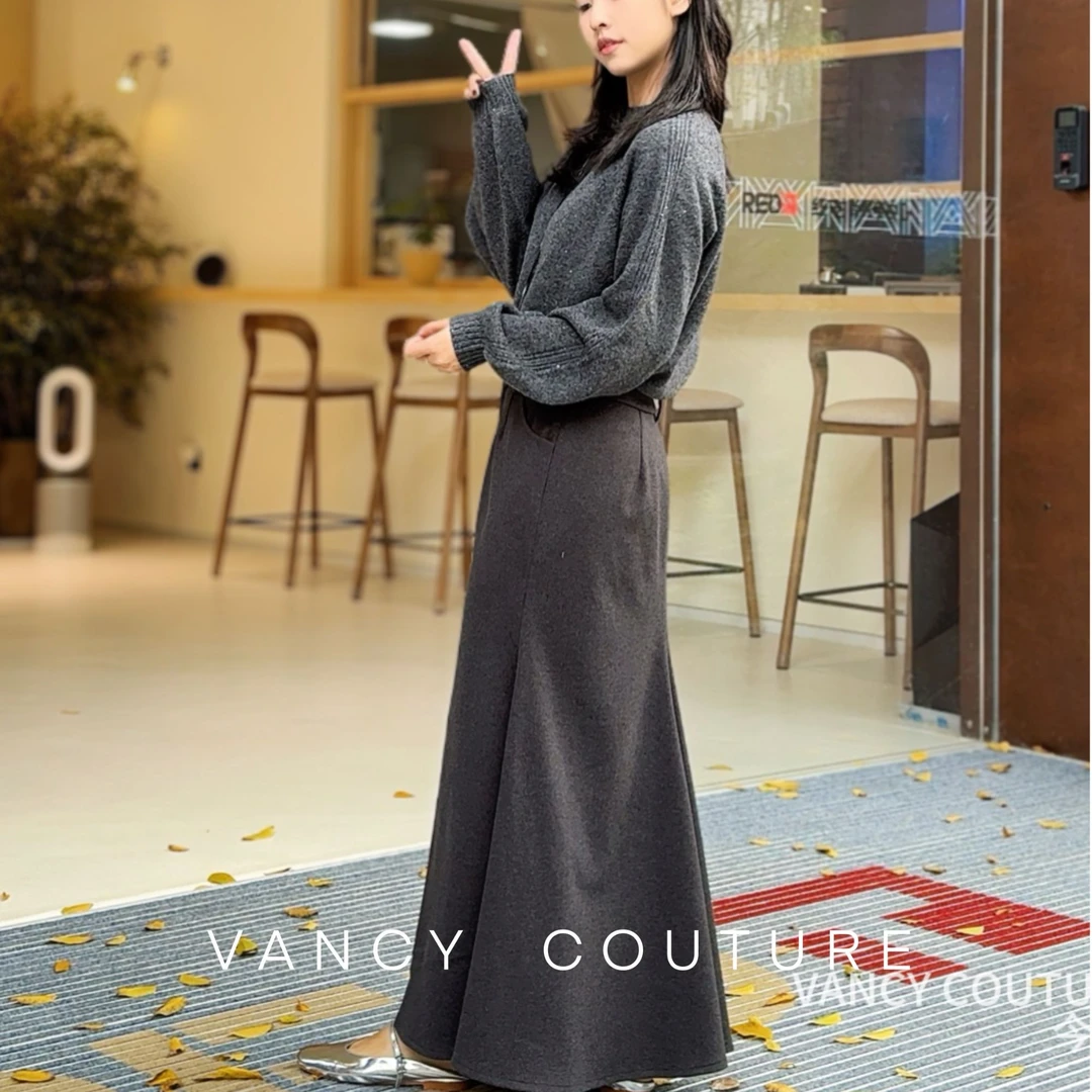 VANCY COUTURE毛呢鱼尾半裙显瘦半裙气质中腰时尚休闲百搭宽松