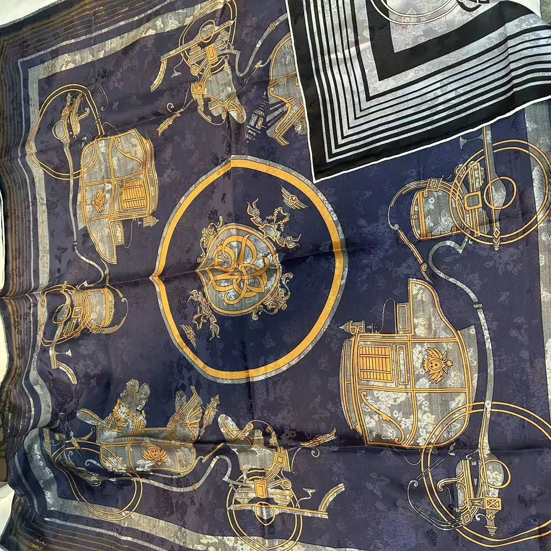 110花萝方巾-车载古韵 双面105cm丝巾