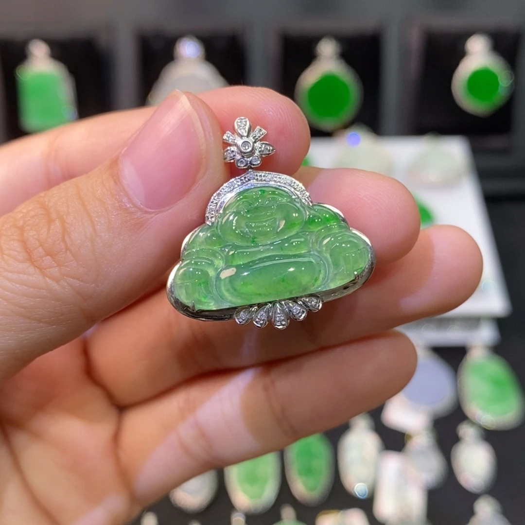 吊坠(不含链)18K金镶嵌翡翠