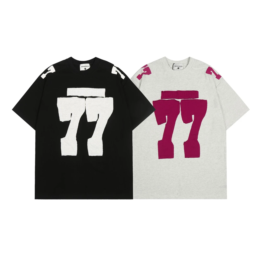 Bo’s Club潮牌美式数字77贴布绣短袖T恤女宽松ins设计感休闲上衣