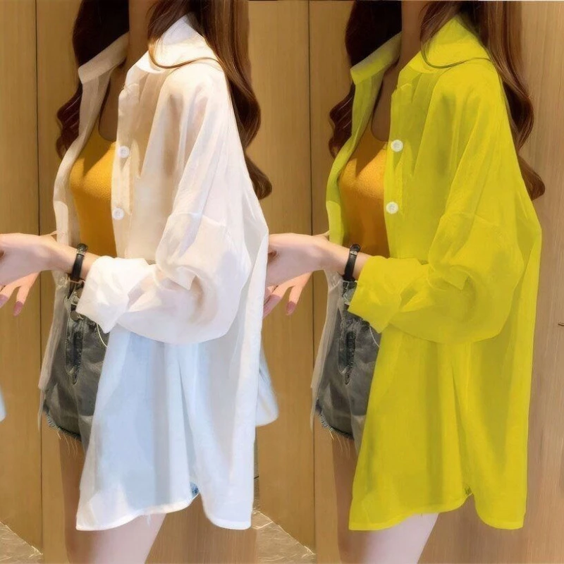 防晒衣女夏季薄款雪纺衬衫外套超仙甜美衬衣绿色外搭开衫长袖上衣