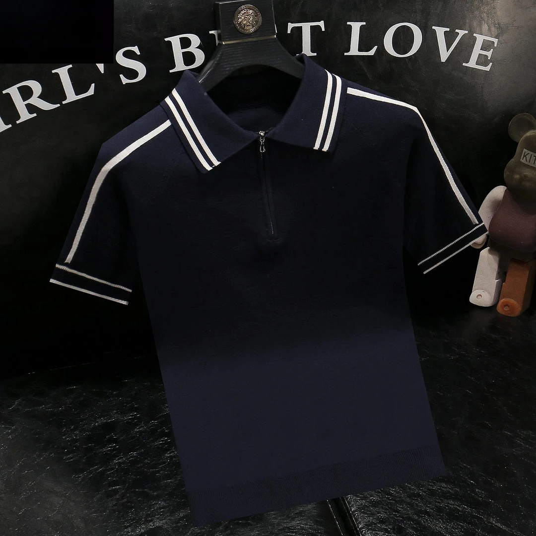 男款冰丝薄款短袖Polo衫2025夏季拼色翻领拉链莱赛尔透气针织t恤