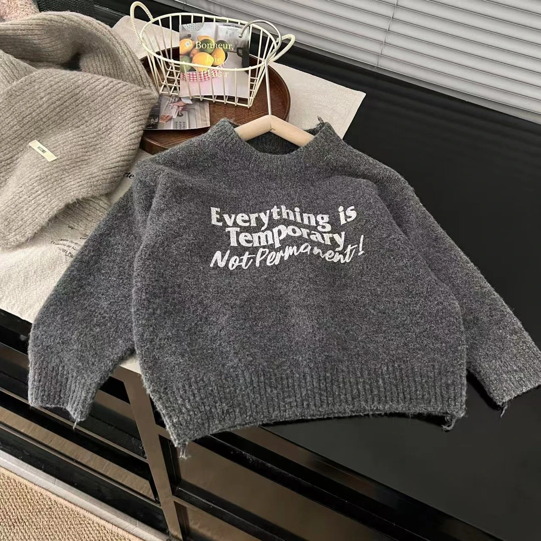 2024年秋季新款儿童毛衣休闲百搭圆领宽松时尚洋气30041字母毛衣