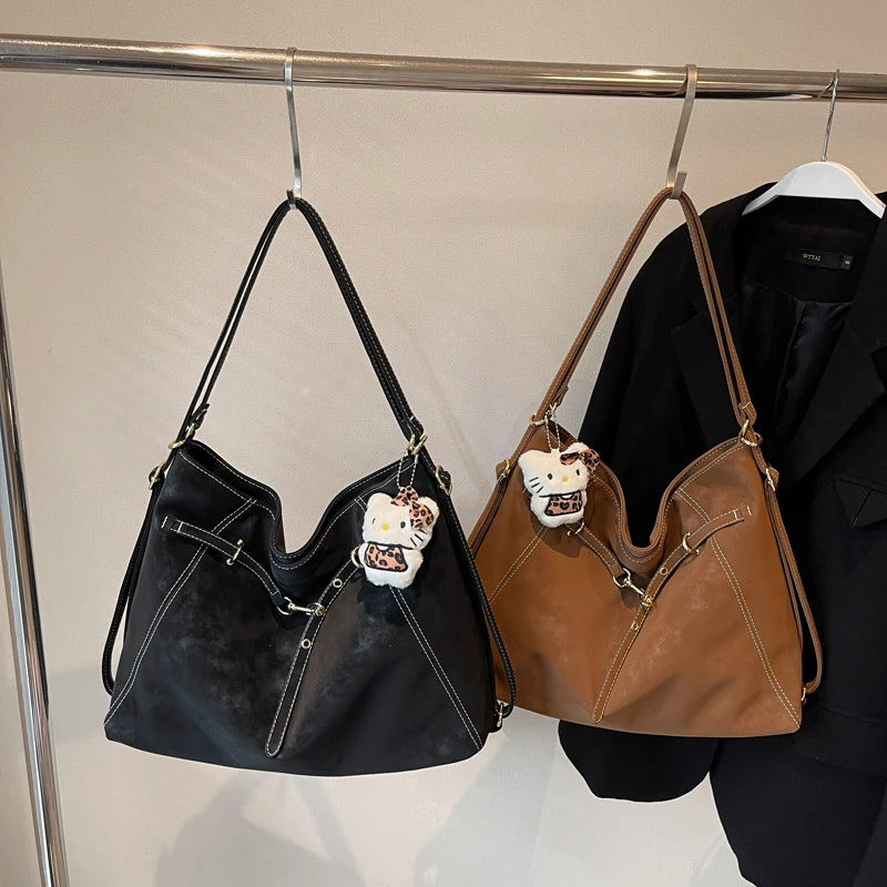 通勤复古磨砂包包女2025新款时尚大容量单肩通勤托特包多背双肩包