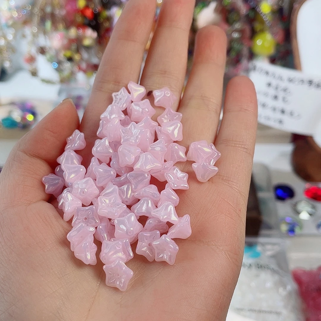 琉璃进口捷克琉璃粉色牵牛花6*9