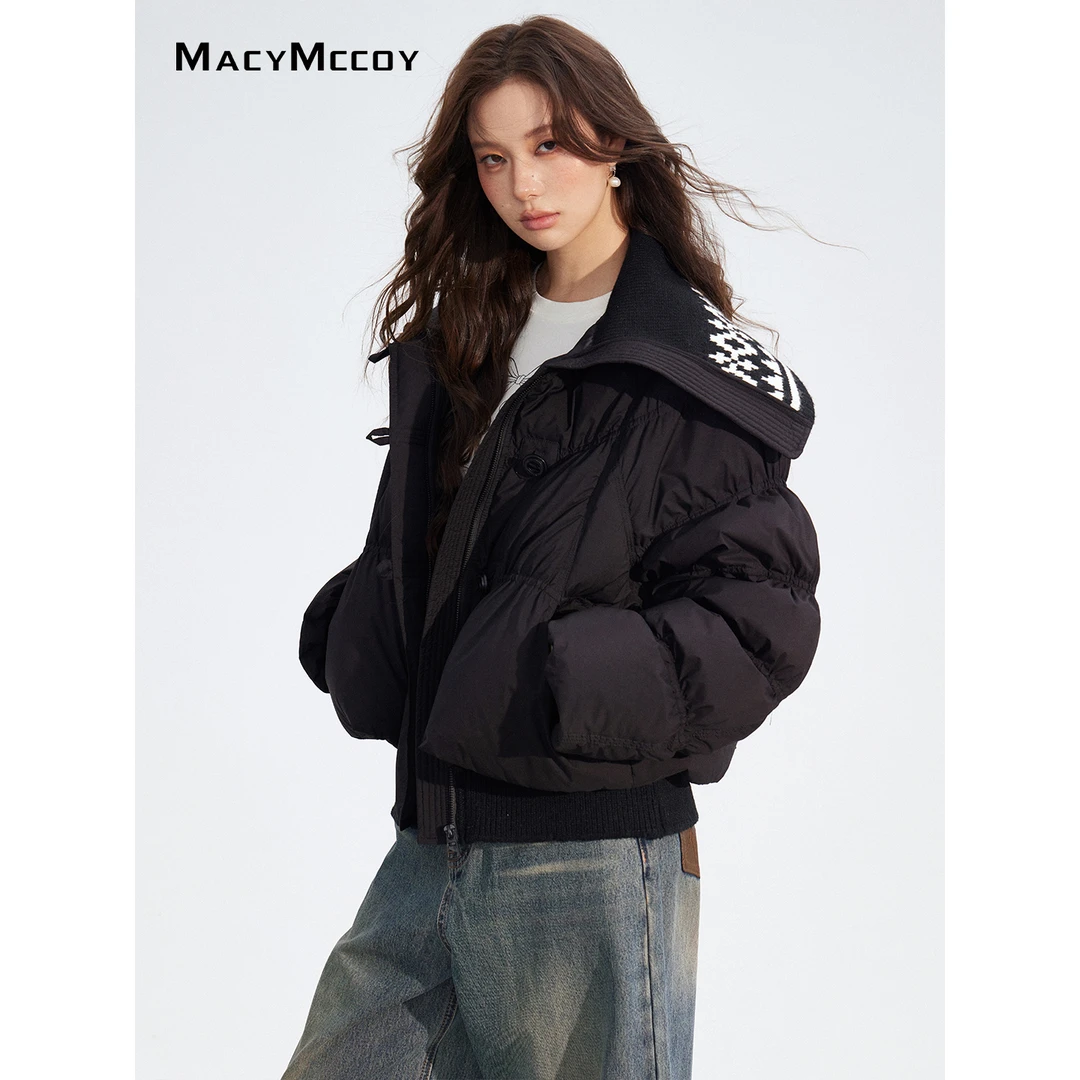 【毛毛专属】MacyMccoy大翻领拼接羽绒服女冬季显瘦海军领短款外套