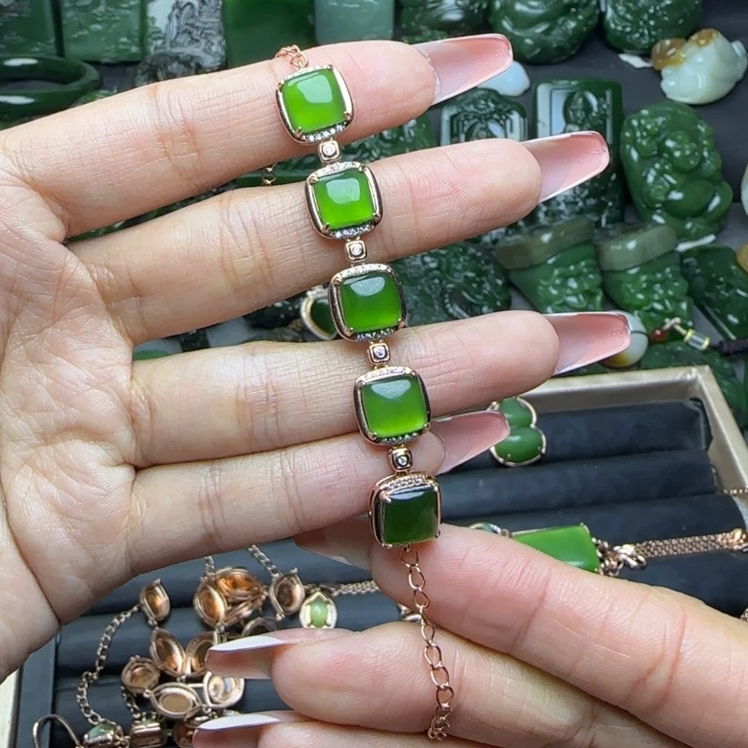 和田玉手链银S925镶嵌?****