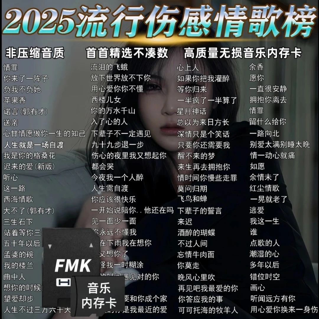 车载SD卡2025火爆全网流行伤感情歌榜抖音催泪情歌音乐mp3内存卡
