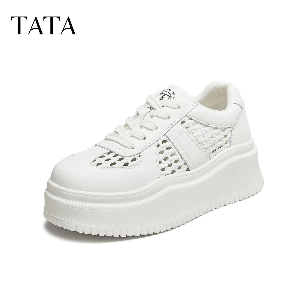 TATA他她2025夏新款时尚休闲厚底增高板鞋网面透气女鞋子CH701BM5