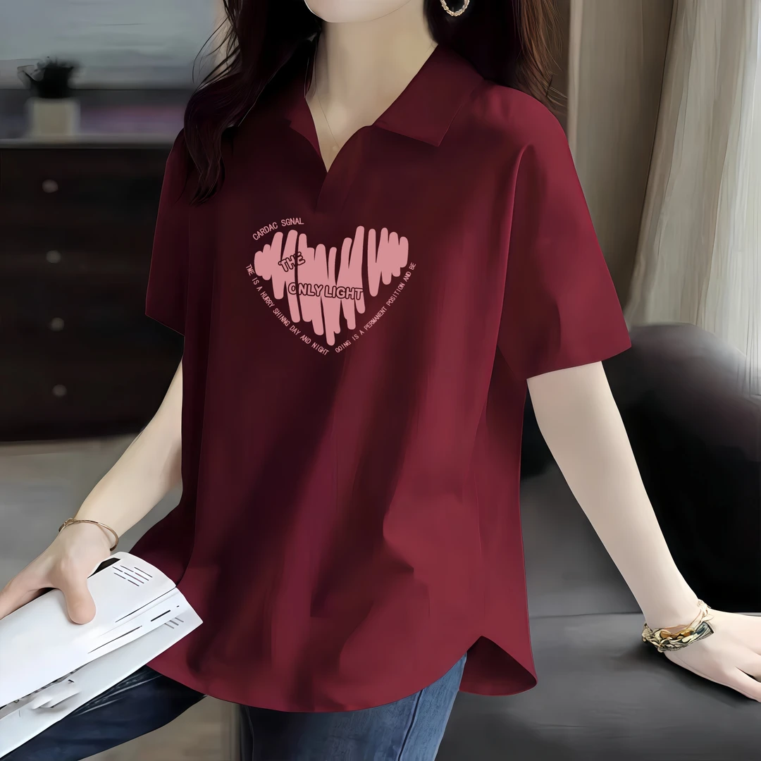 夏季纯棉POLO领翻领百搭女士休闲t恤大码洋气显瘦宽松韩版设计感