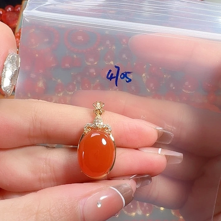 南红玛瑙银S925镶嵌吊坠