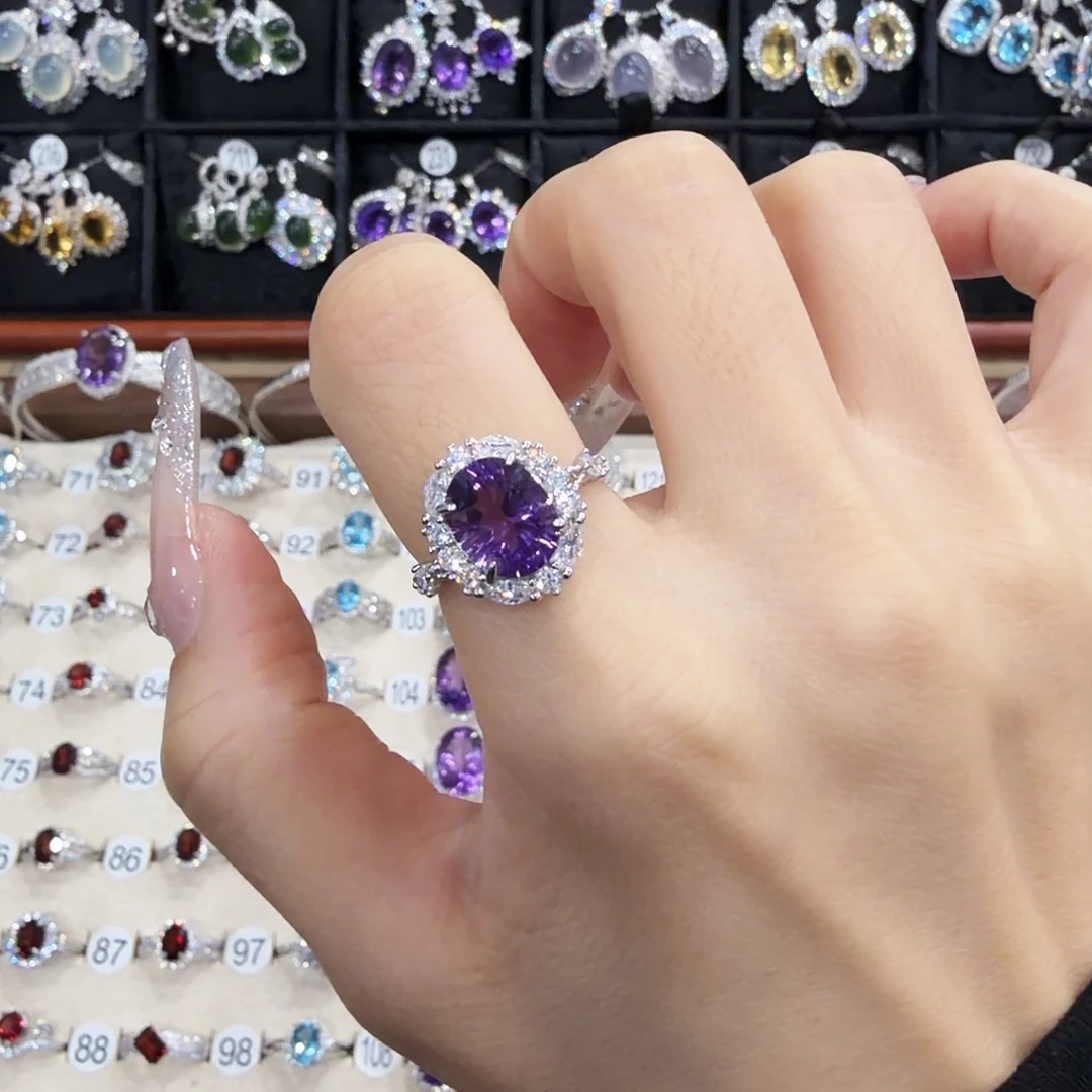 永***眉戒指芙蓉石银S925镶嵌