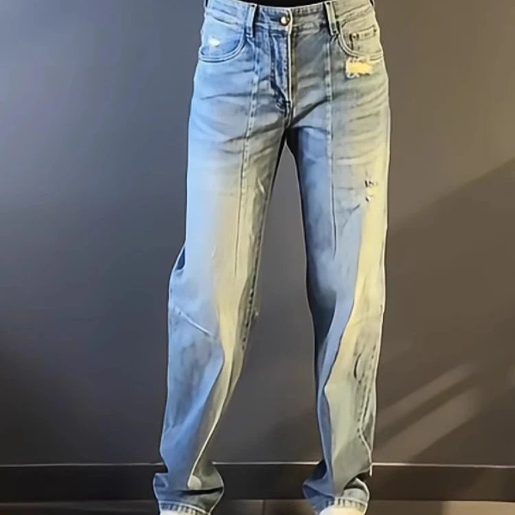 潮牌男装轻奢大码男士设计款牛仔裤夏季新款设计阔腿牛仔裤时尚潮