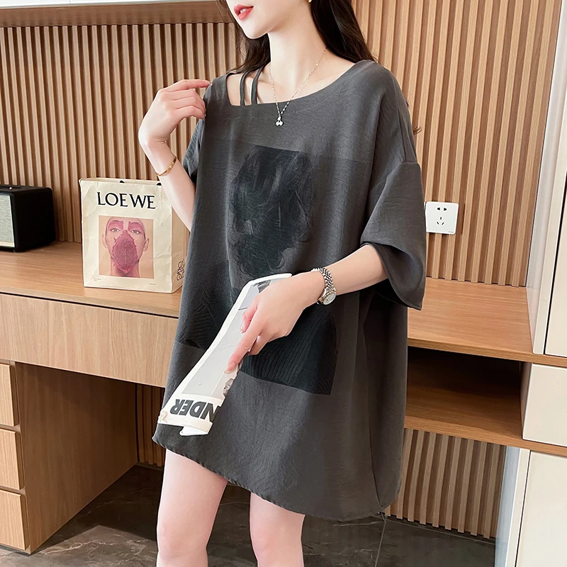 中长款设计短袖T恤女装上衣宽松大码韩版休闲宽松索罗娜打底衫ins
