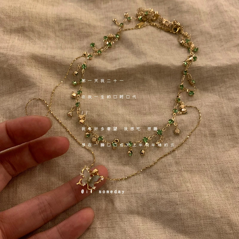 铜合金亚克力吊坠 仙气气质绿色蝴蝶项链精致百搭春夏锁骨链10689