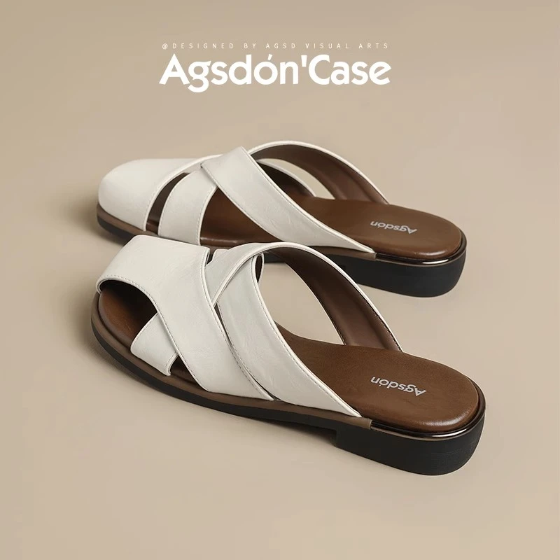 /奥古狮登包头拖鞋女2025新款夏季外穿透气平底法式百搭休闲凉鞋Q