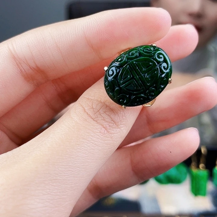 翡翠戒指银S925镶嵌饰品