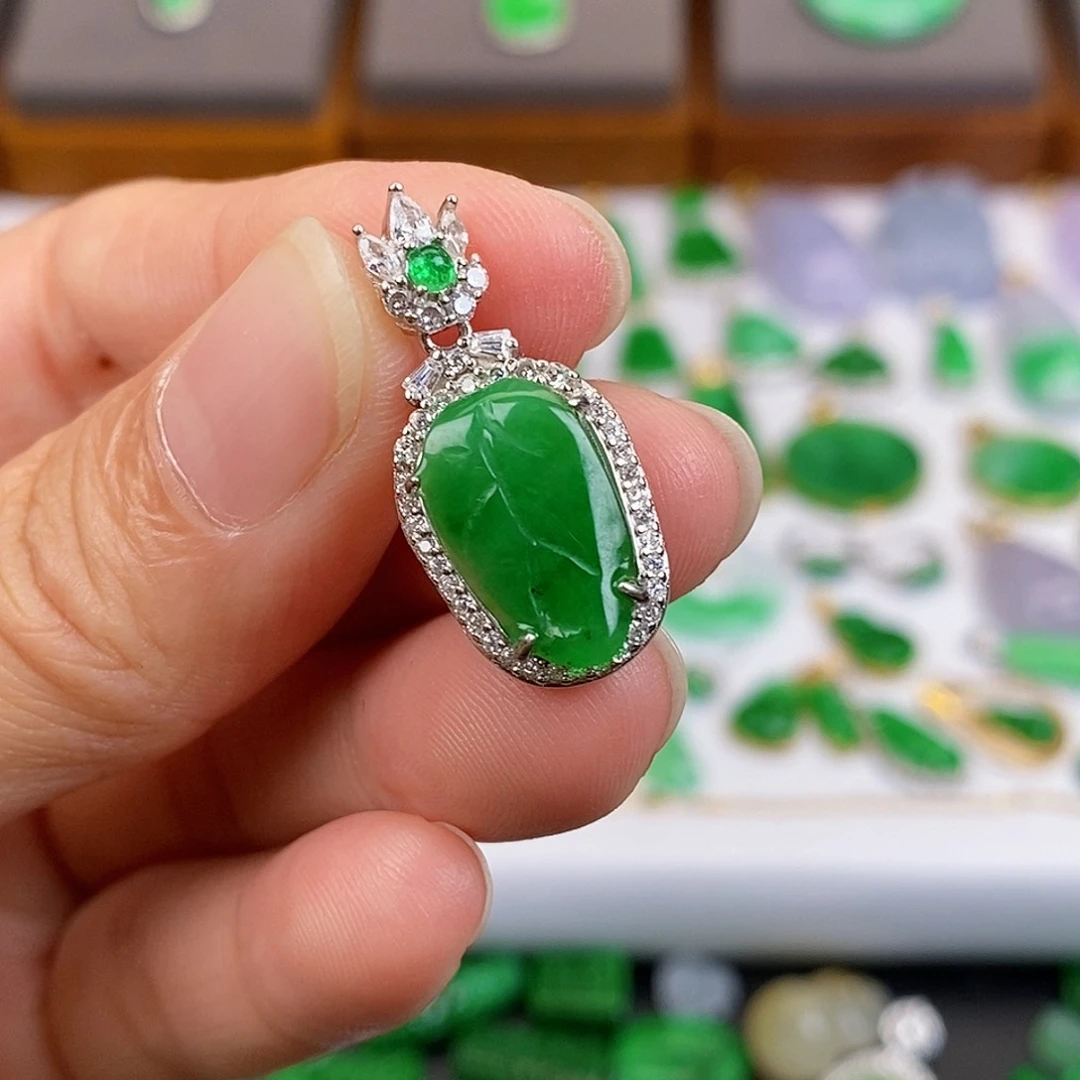 吊坠(不含链)银S925镶嵌翡翠冰**夏