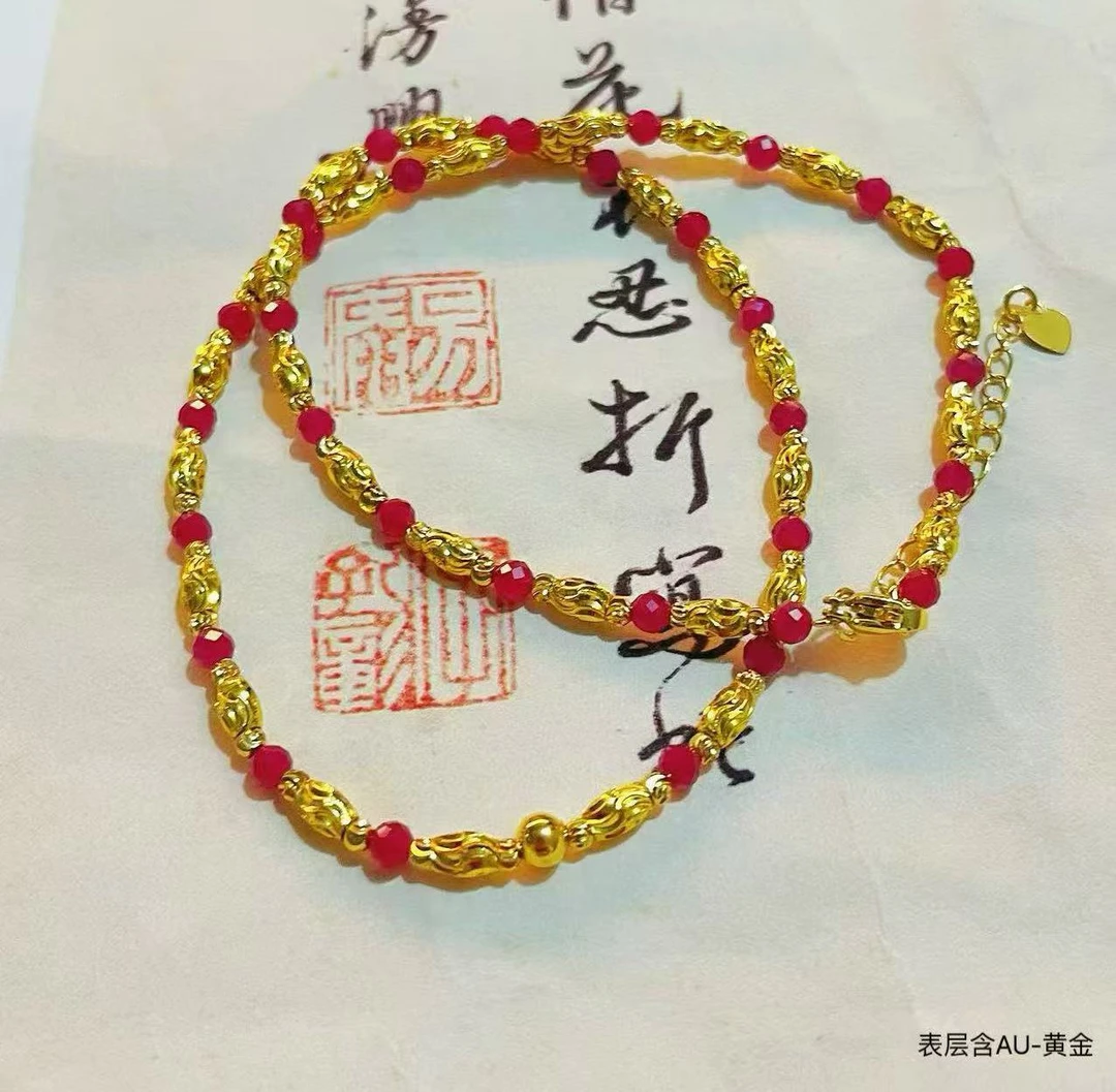 培育红宝石黄金3D硬金工艺卡5M金珠鸽血红豪华项链（标配证书）Z17