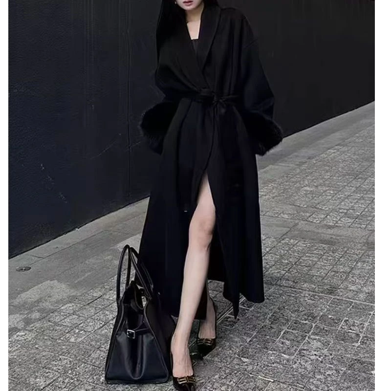 （嘻宝）【赫本女王】大码法式复古外套女高级感长款大衣66137