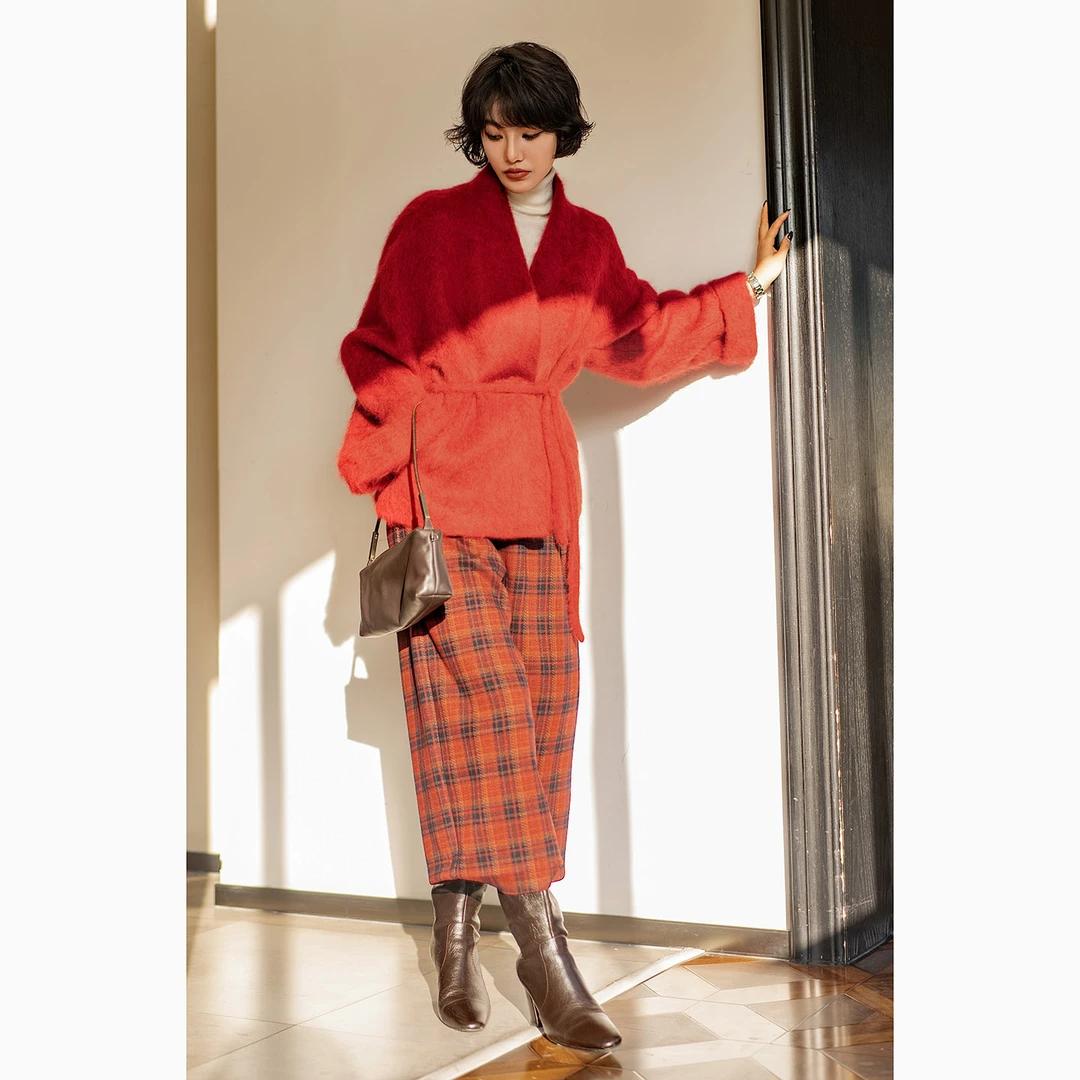 【梧桐别信】温柔极简立领羊绒拉绒短款大衣宽松系腰带冬季外套