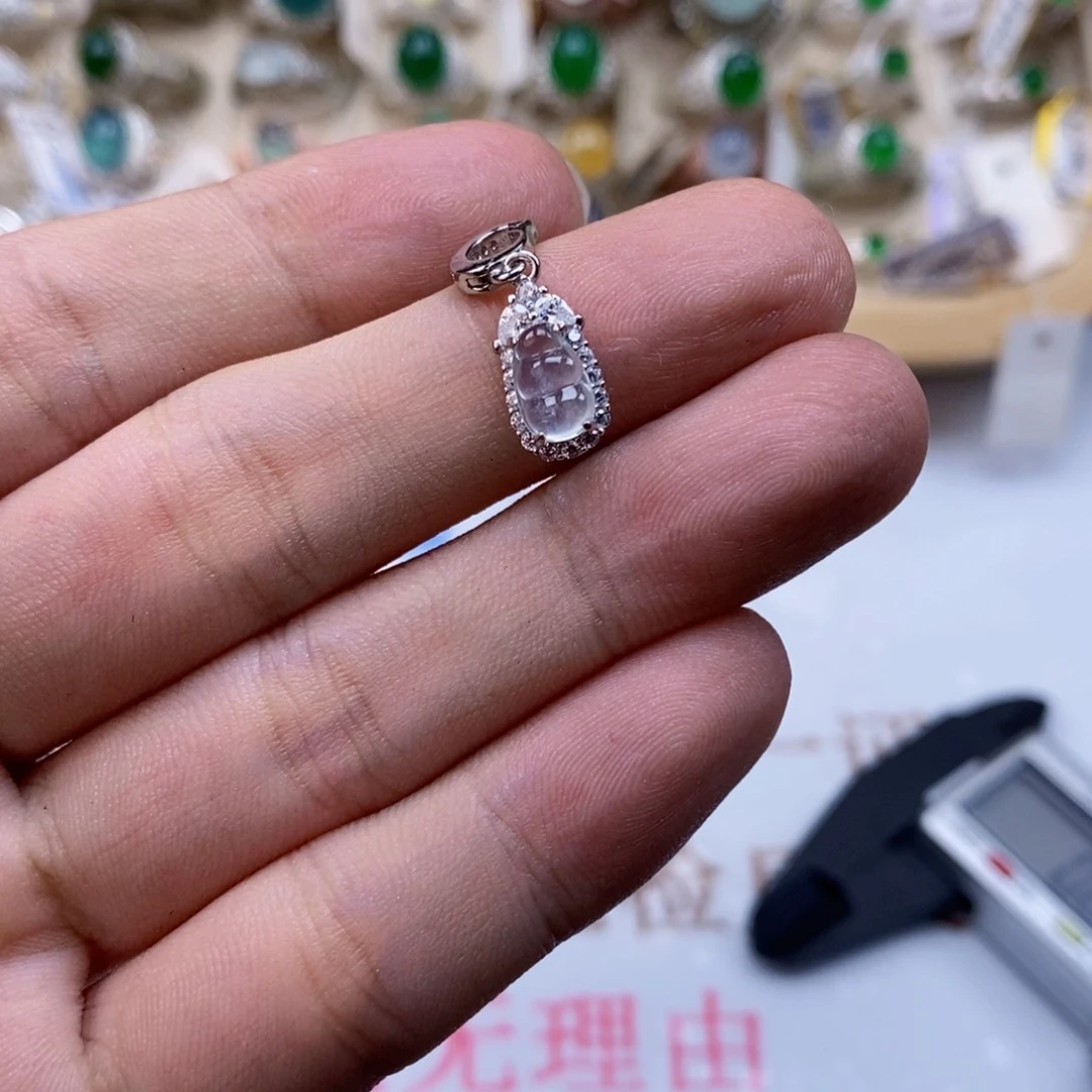 翡翠戒指银S925镶嵌天然缅甸翡翠a货