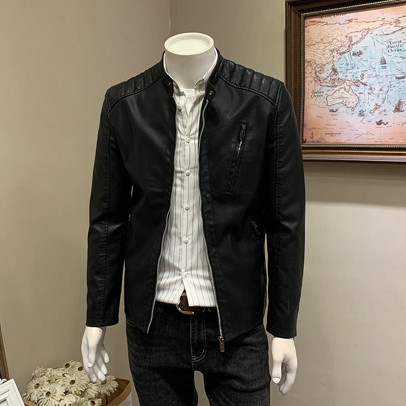 富比莫维潮流帅气机车服PU皮夹克男士青年韩版修身立领皮衣外套