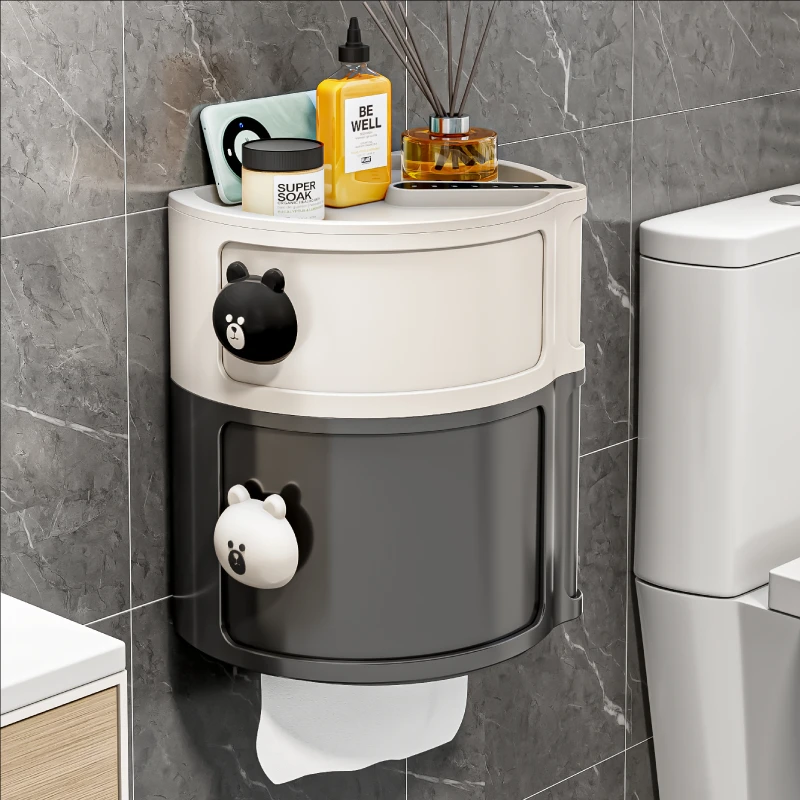 俏洁浴室卫生间免打孔家用置物盒厕所圆形壁挂式旋转储物收纳盒