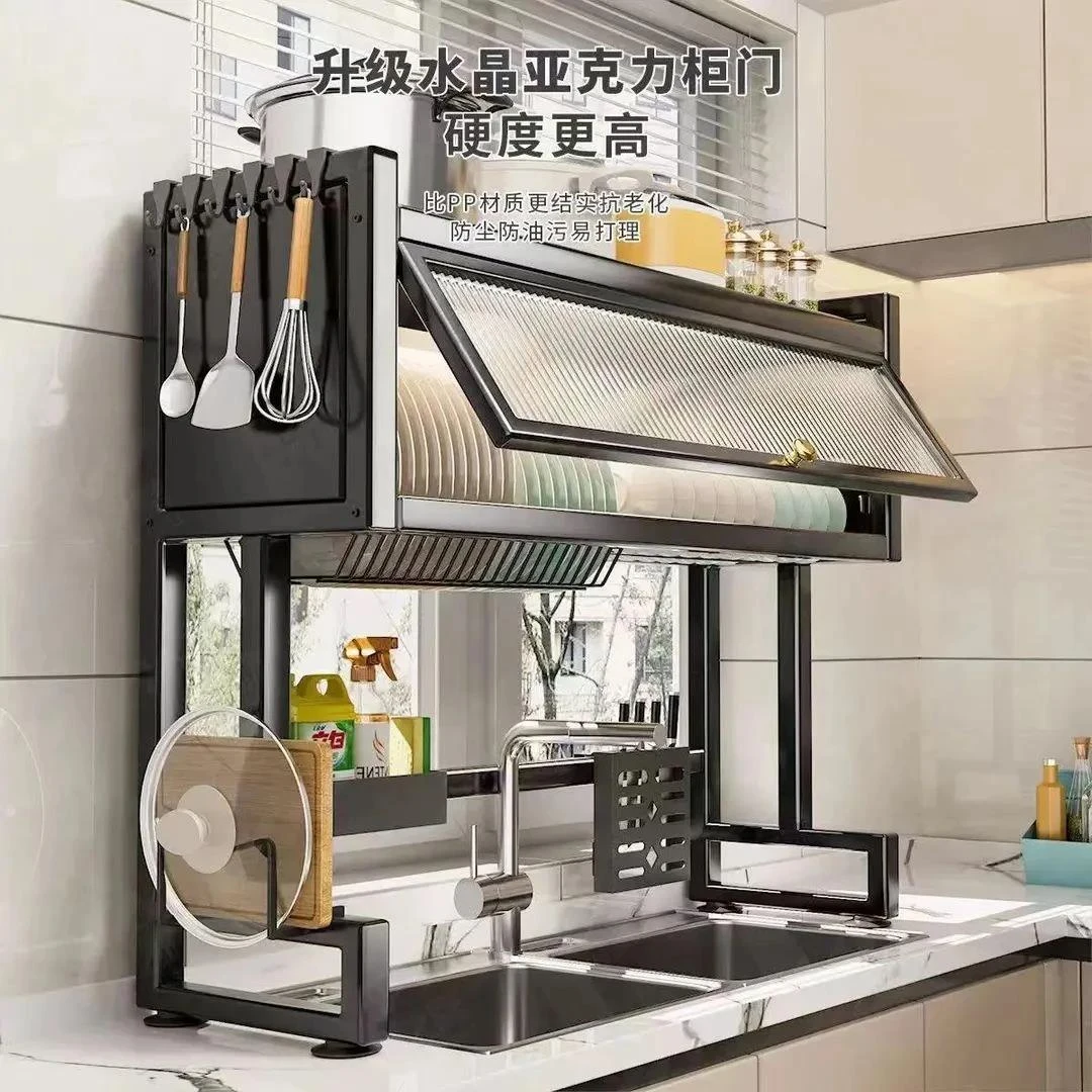 新疆西藏包邮【】厨房水槽置物架台面碗碟防尘沥水架多功能水