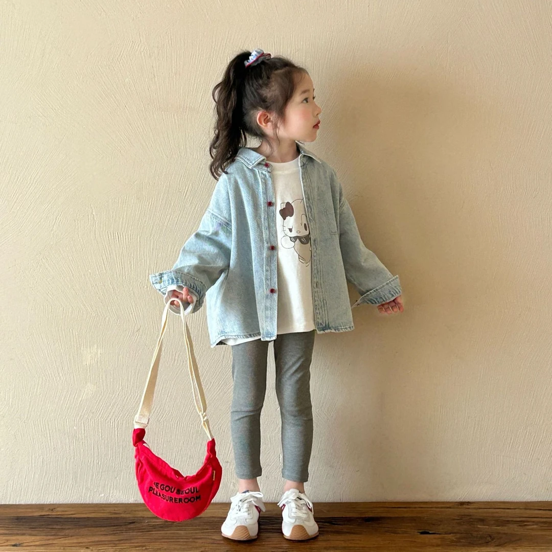 2025春季新款童装 韩版童装 女童休闲风牛仔衬衫 幼儿园牛仔外套