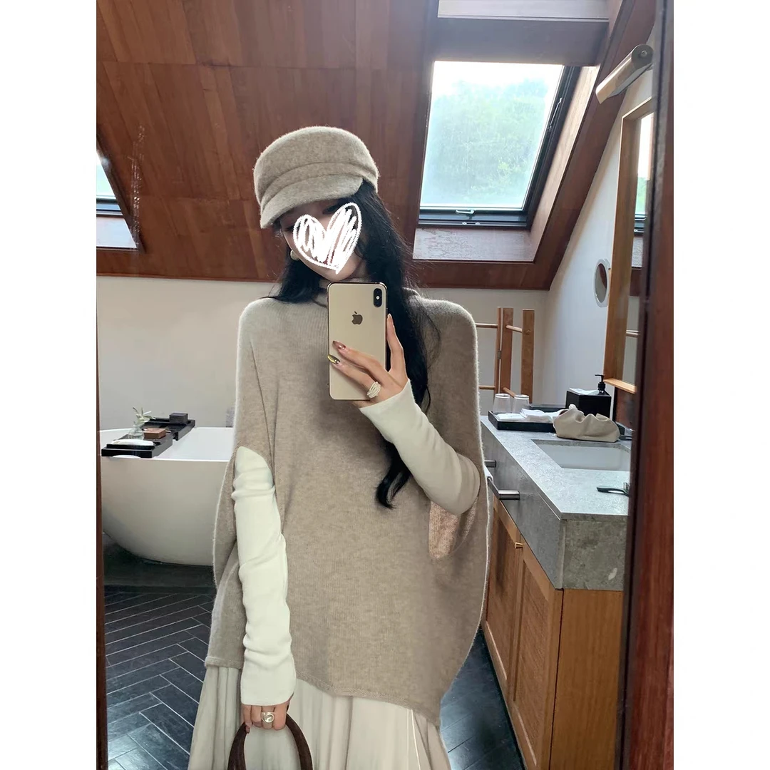 温柔打底裙子套装女斗篷上衣花苞半身裙三件套2025秋季新款00652