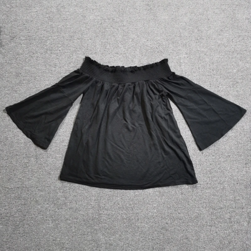 夏季女士宽松洋气七分袖喇叭袖一字领露肩上衣,吊牌没有
