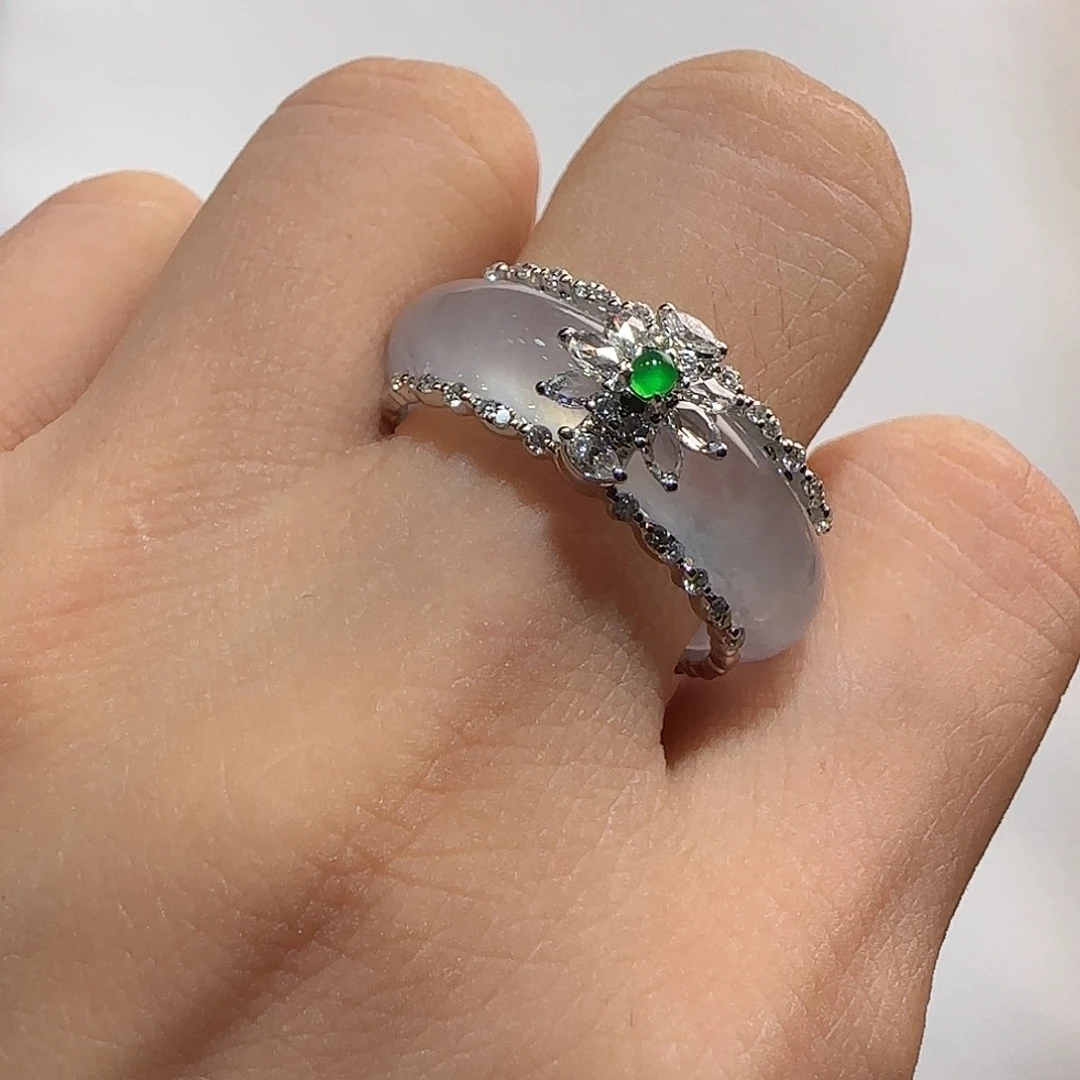 翡翠18K金镶嵌戒圈16-17圈