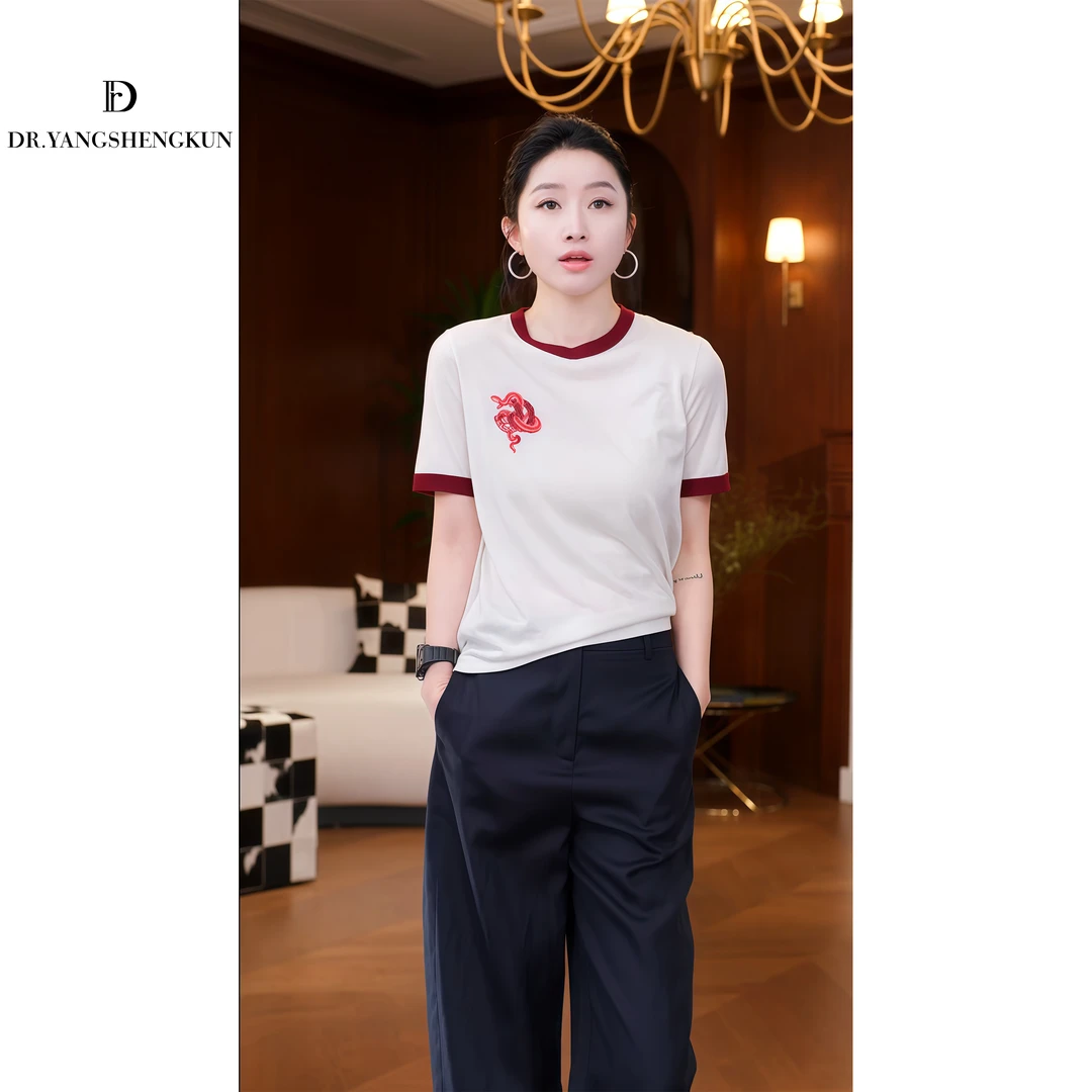 DR杨圣坤2025新款刺绣撞色百搭休闲短袖T恤【蛇年tee】YM2502-2004