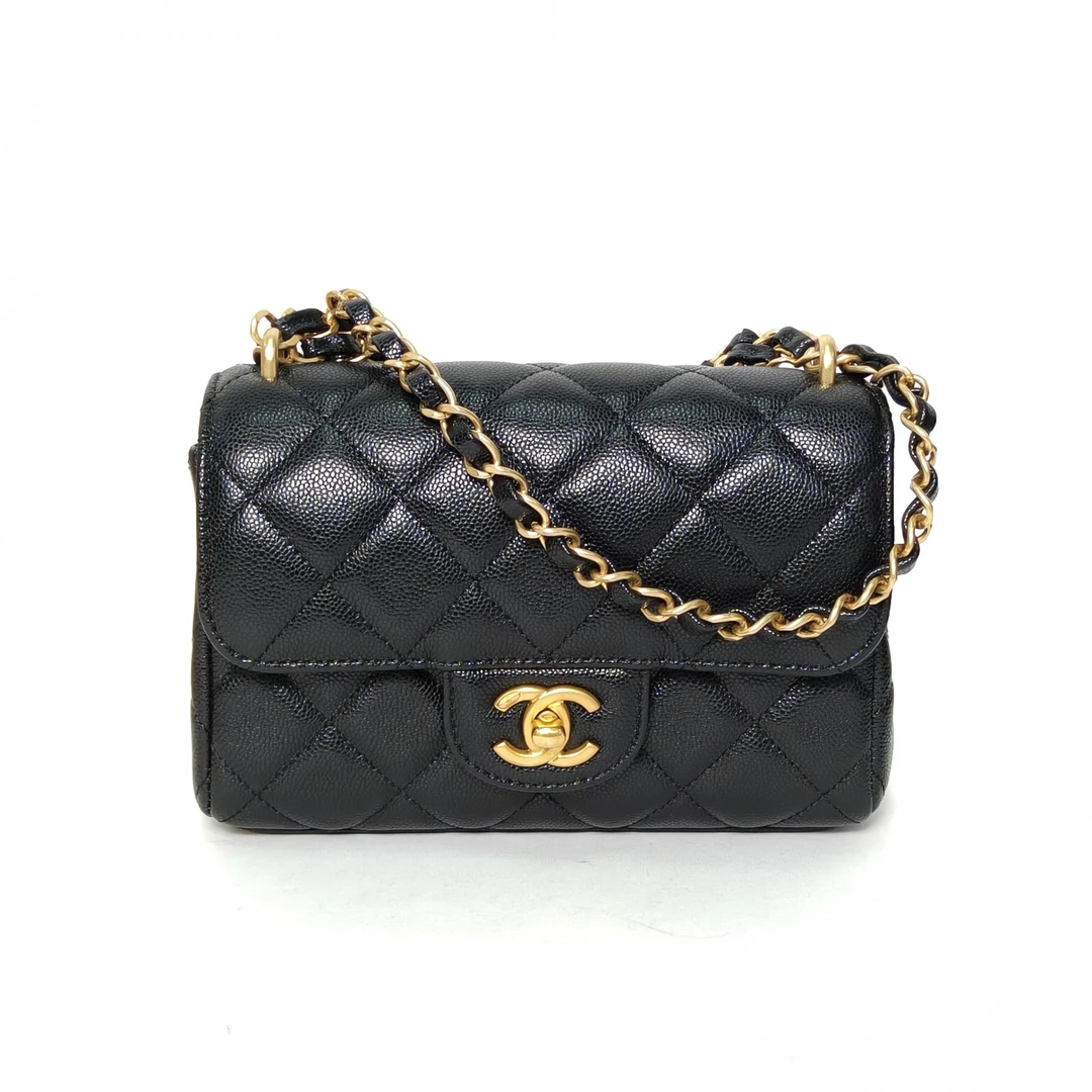 99新 Chanel/香奈儿 【黑黑】黑色 芯片开 25P 双链条手提 方胖子