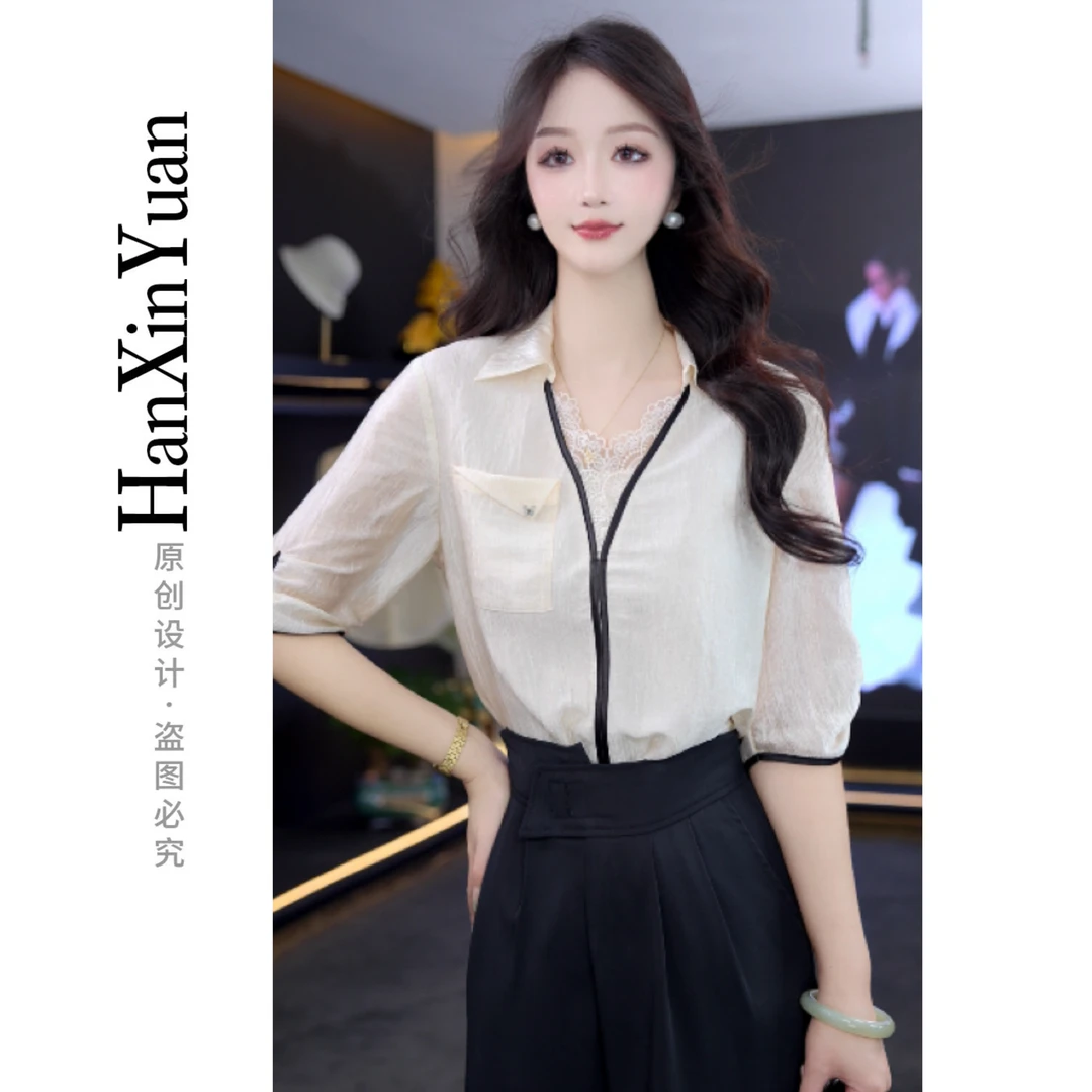 XGQ005-夏新款简约优雅宽松袋衬衫显瘦遮肉款洋气南油高定穿搭