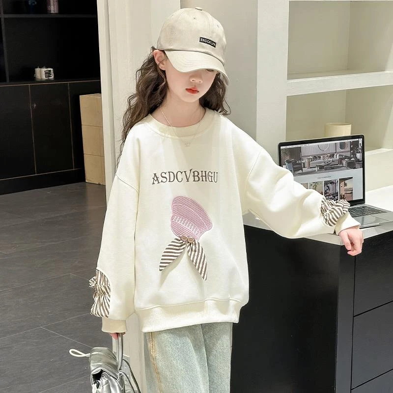 女童卫衣春秋2025新款儿童打底洋气圆领秋装大童女孩秋季长袖上衣