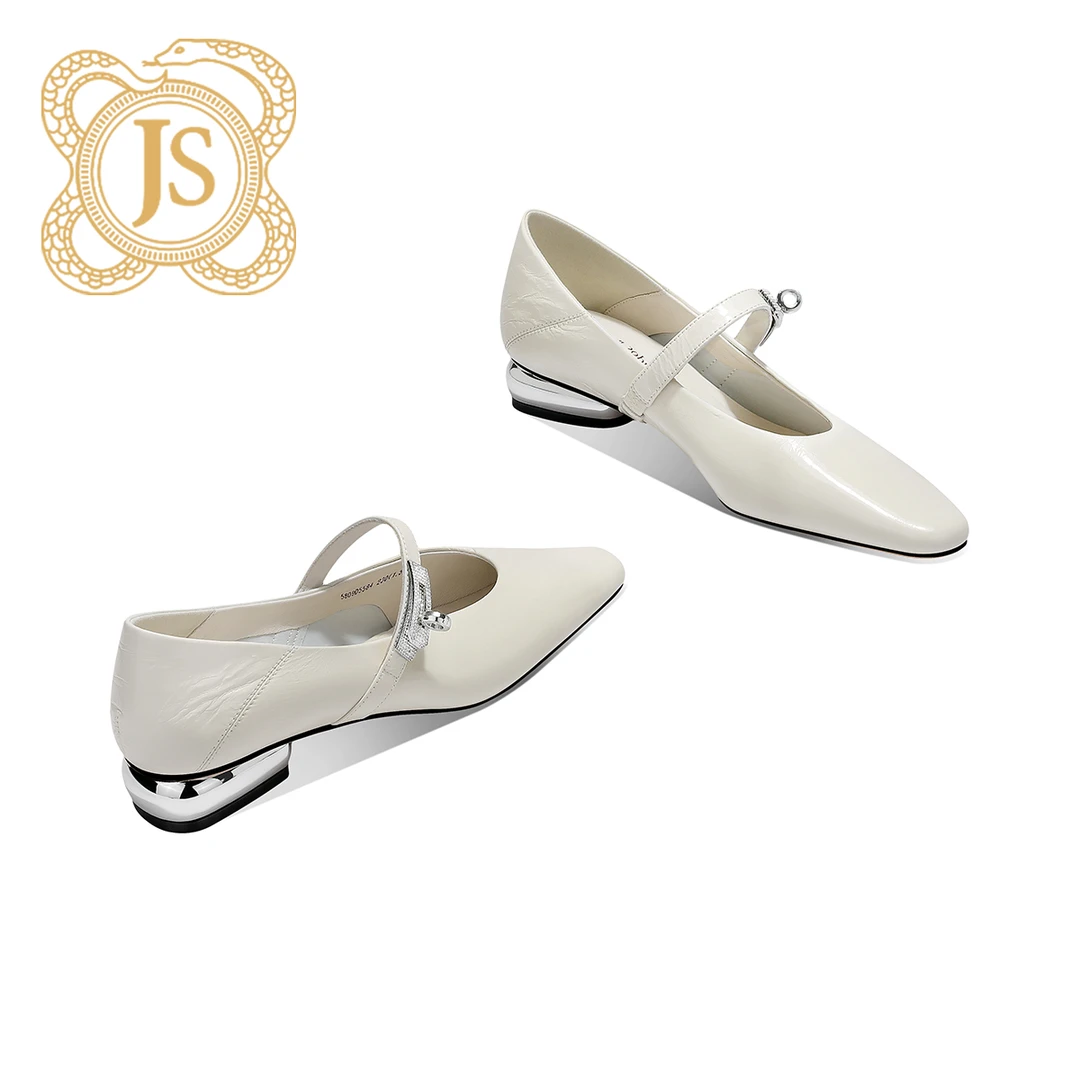 已开价5809D5584白色休闲百搭春季平底方头时尚欧美粗跟玛丽珍鞋