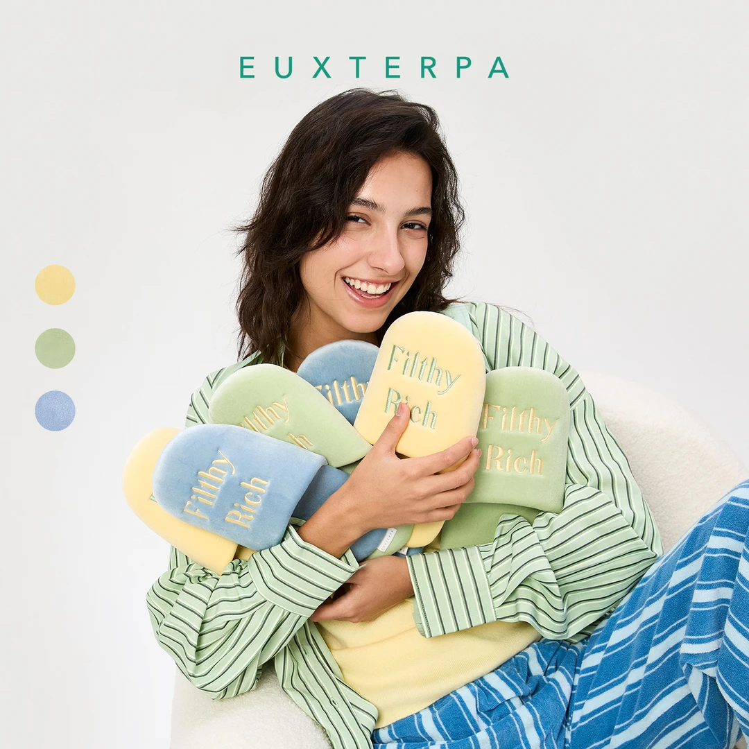 EUXTERPA欧特帕丝绒刺绣时髦拖鞋家居室内静音防滑包头拖2025新款