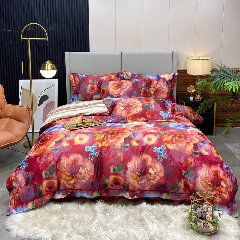 磨毛提花四件套加厚婚庆床单被罩富贵牡丹花被套床上家纺宾馆套件