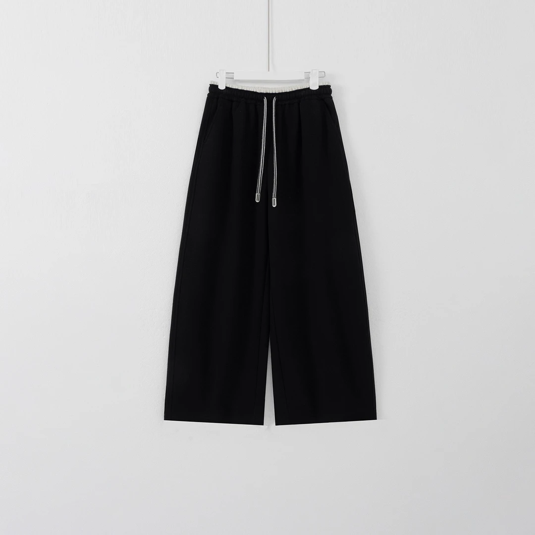 几里与麻 宽松撞色加绒抽绳休闲糯米裤 裤长102 2090957